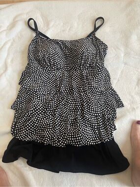 Black polka dot swim top